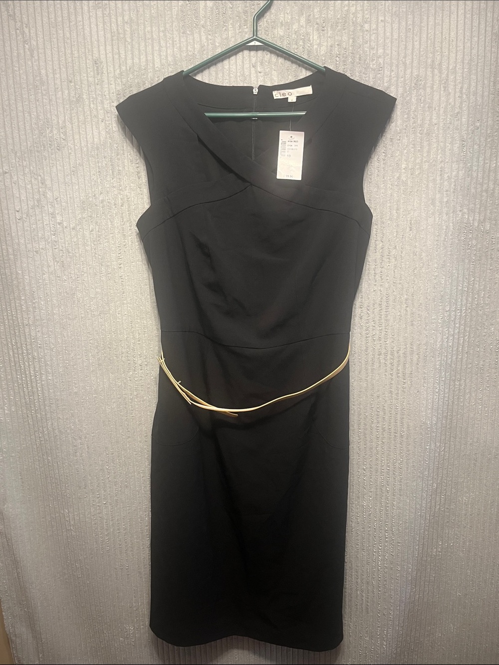cleo Black Midi Dress with Gold Accent Belt 10